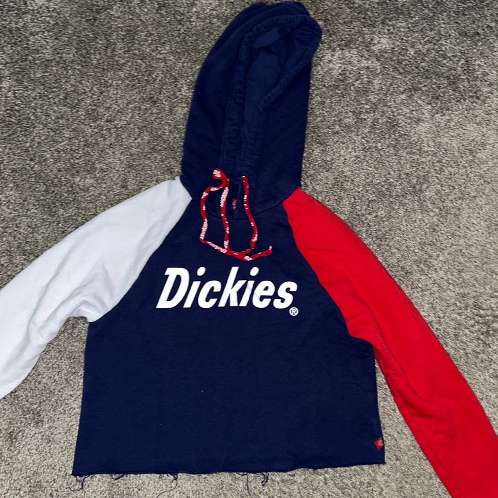 Blue,red,and white Dickies cropped hoodie